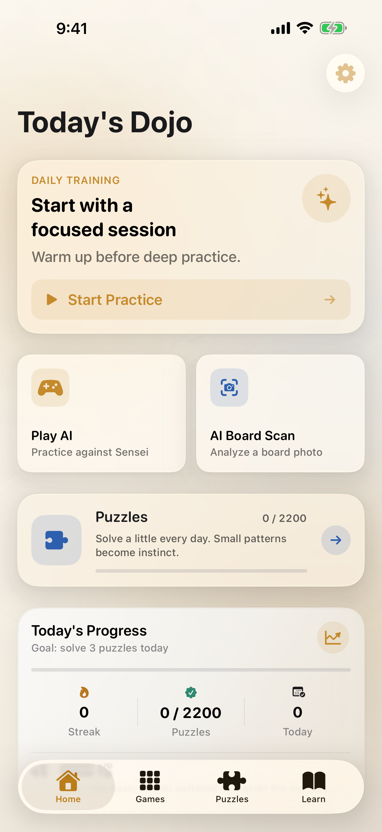 SenseiGo home screen