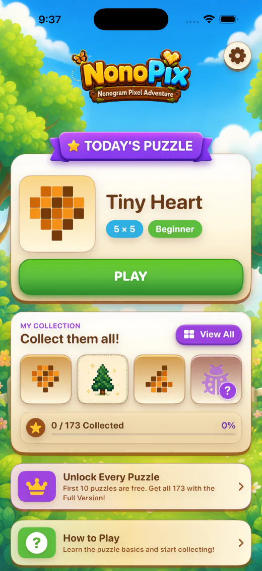 NonoPix home screen showing the puzzle collections on iPhone